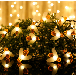 Wholesale Solar Garden Lights 50 Leds Honey Bee Fairy String Lighting for Garden, Flower Fence, Lawn, Patio, Festoon, Summer Party, Christmas，Holiday (Warm white)