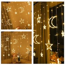 LED fairy lights star curtain, Solar star moon LED curtain lights garland wedding decorative lamp home garden Christmas window curtain decoration