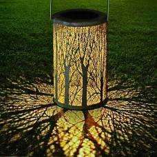 Outdoor Solar Hanging Lights Lantern Cylindrical Tree Pattern Night Lamp 